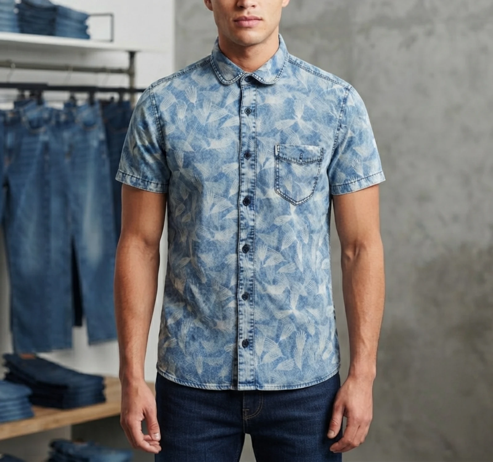 Camisa viral vaquera de manga corta Bershka con talla S